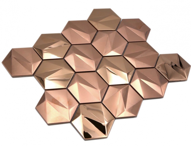 Échantillon manuel de carreaux de mosaïque hexagonale en acier 3D or rose brillant/mat MOS128-BR_m
