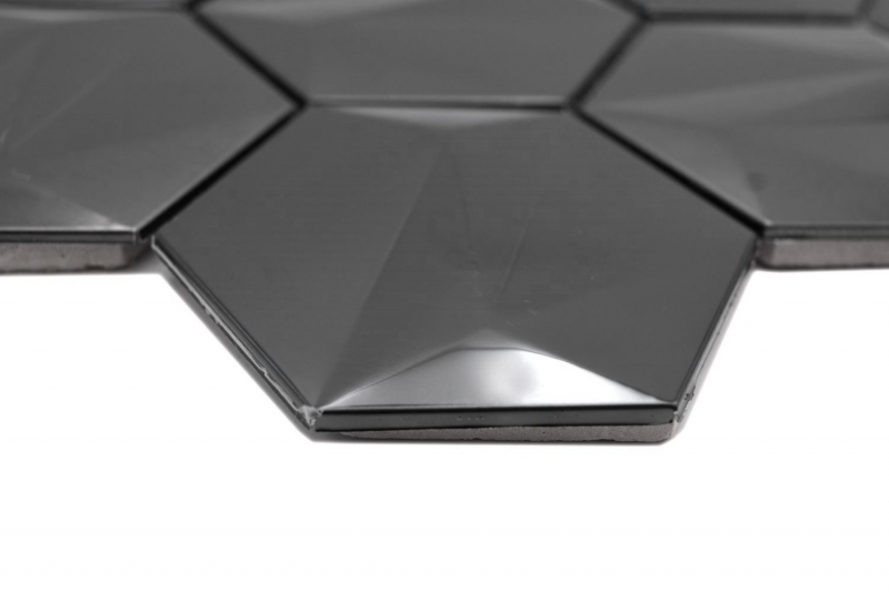 Échantillon manuel de mosaïque hexagonale en acier inoxydable 3D Tungsten brillant/mat MOS128-PL_m