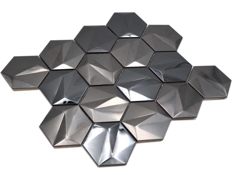 Échantillon manuel de mosaïque hexagonale en acier inoxydable 3D Tungsten brillant/mat MOS128-PL_m