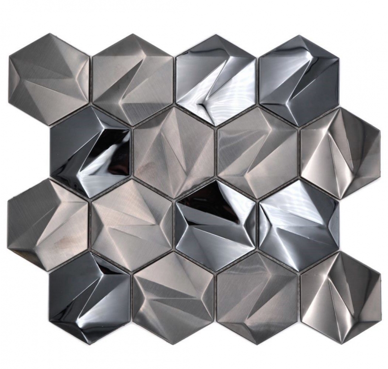 Échantillon manuel de mosaïque hexagonale en acier inoxydable 3D Tungsten brillant/mat MOS128-PL_m