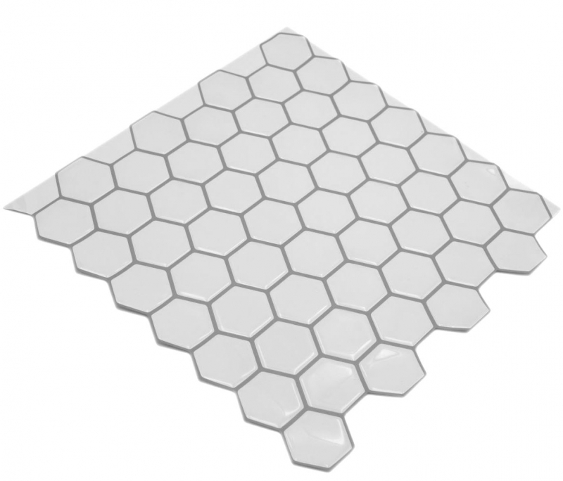 Échantillon manuel Film mosaïque autocollant vinyle aspect hexagonal blanc MOS200-H01_m