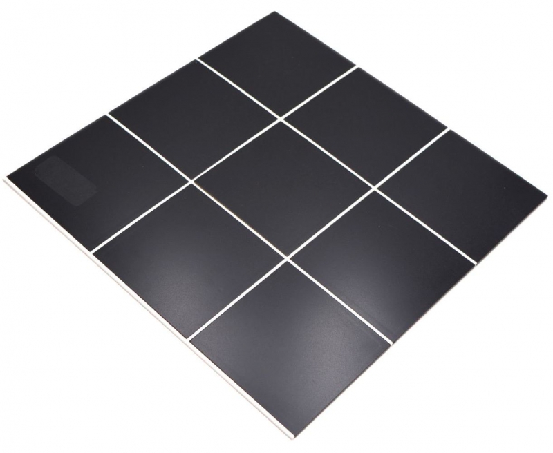 Échantillon manuel Tapis mosaïque autocollant en métal aspect carrelage noir avec joint blanc MOS200-B03_m
