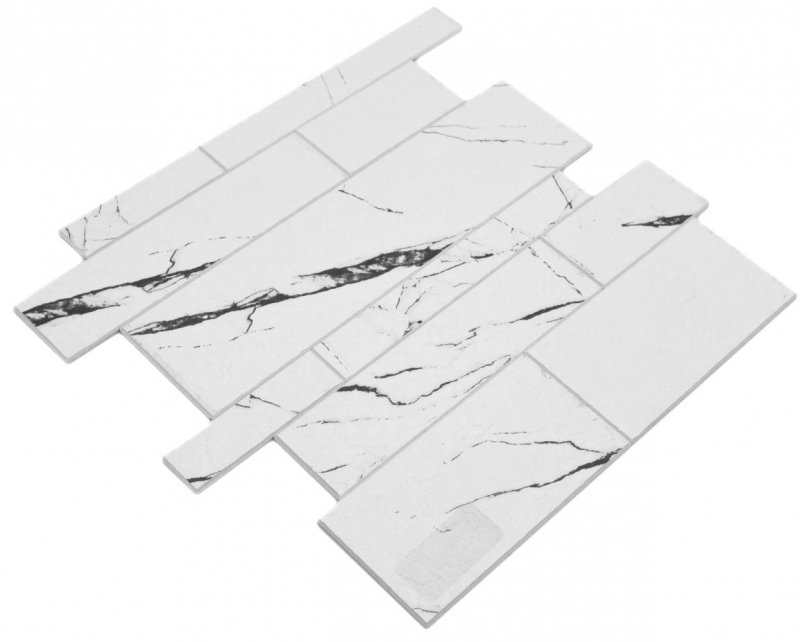 Échantillon manuel Tapis de mosaïque autocollant Vinyle aspect pierre blanc noir gris Carrara Rectangulaire MOS200-SP02_m
