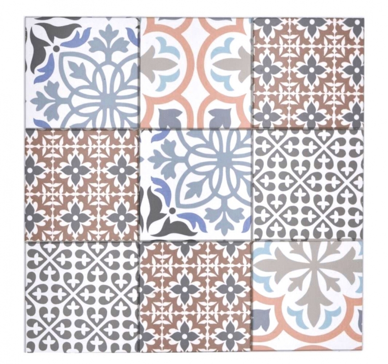 Échantillon manuel Tapis de mosaïque autocollant en vinyle aspect carrelage espagnol ornement multicolore MOS200-S1406_m