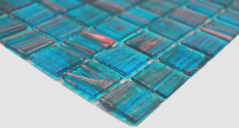 Motif main Mosaïque de verre Turquoise Bleu Perle Cuivre changeant MOS230-G62_m