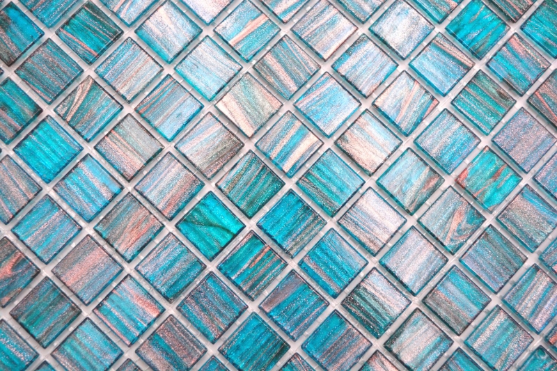 Motif main Mosaïque de verre Turquoise Bleu Perle Cuivre changeant MOS230-G62_m