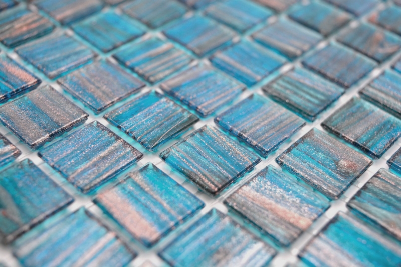 Motif main Mosaïque de verre Turquoise Bleu Perle Cuivre changeant MOS230-G62_m