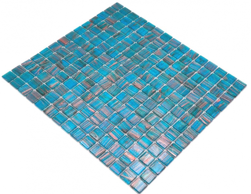 Motif main Mosaïque de verre Turquoise Bleu Perle Cuivre changeant MOS230-G62_m