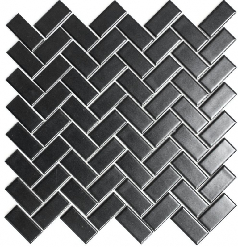 Carreau de mosaïque à chevrons Céramique noire mate MOS24-CHB06BM