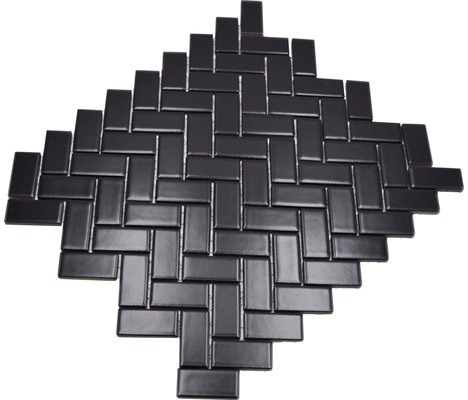 Carreau de mosaïque à chevrons Céramique noire mate MOS24-CHB06BM