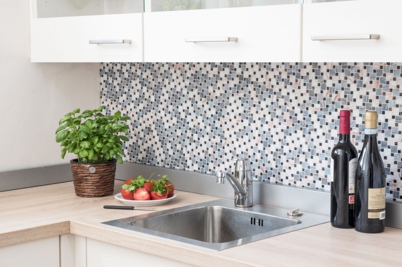 Mosaïque Carreau de verre Combinaison Goldstar gris blanc MOS57-K01