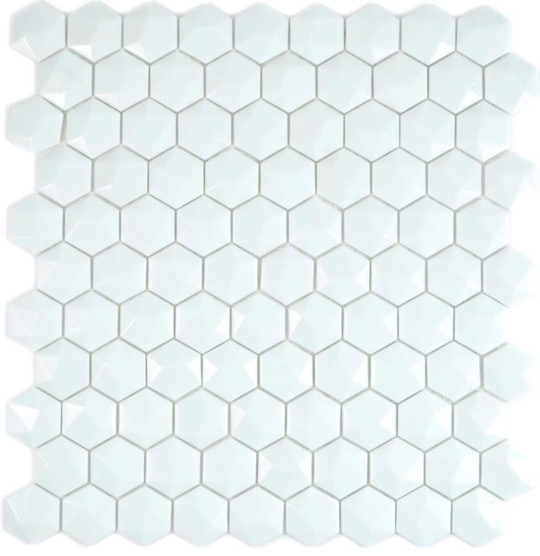 Mosaïque de verre Hexagonal Mosaïque hexagonale blanche 3D Carreaux de mosaïque murale Miroir de carrelage cuisine salle de bain MOS11-AR01
