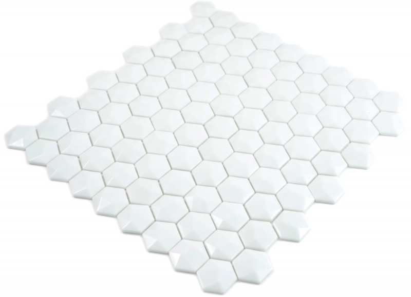 Mosaïque de verre Hexagonal Mosaïque hexagonale blanche 3D Carreaux de mosaïque murale Miroir de carrelage cuisine salle de bain MOS11-AR01