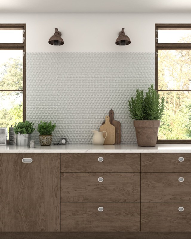 Mosaïque de verre Hexagonal Mosaïque hexagonale blanche 3D Carreaux de mosaïque murale Miroir de carrelage cuisine salle de bain MOS11-AR01