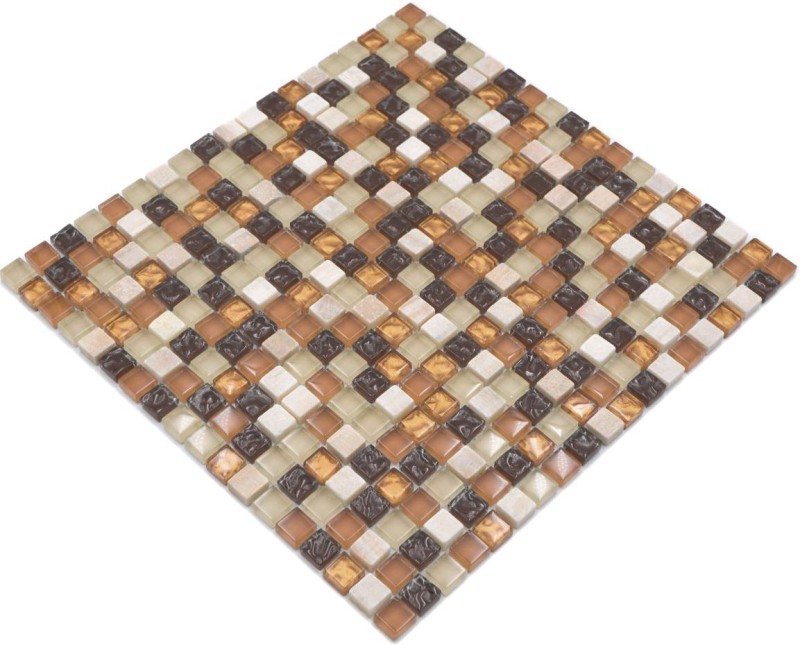 Mosaïque de verre Pierre naturelle Carreau de mosaïque beige brun crème ocre orange Protection anti-projections Cuisine - MOS92-1206