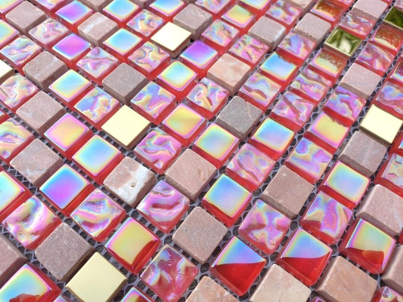 Mosaïque Carreau translucide rouge rose or Mosaïque de verre Crystal Stein EP rouge rose or MOS92-1208
