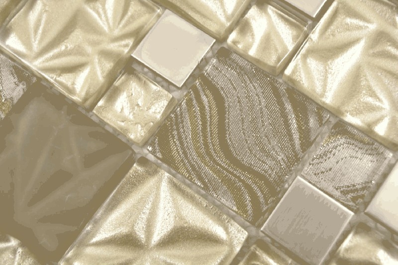 Échantillon manuel Multi Mosaïque de verre Acier Carreaux de mosaïque mix beige brun brillant MOS88-1207_m