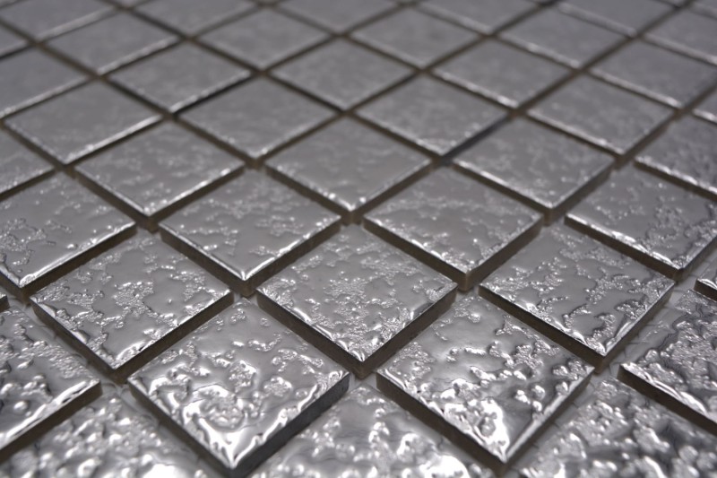 Motif main Carreau de mosaïque Céramique argent martelé MOS18-0207_m