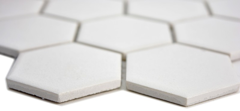 Motif main Carreau de mosaïque Céramique Hexagone blanc non émaillé MOS11B-0102-R10_m