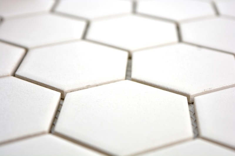 Motif main Carreau de mosaïque Céramique Hexagone blanc non émaillé MOS11B-0102-R10_m