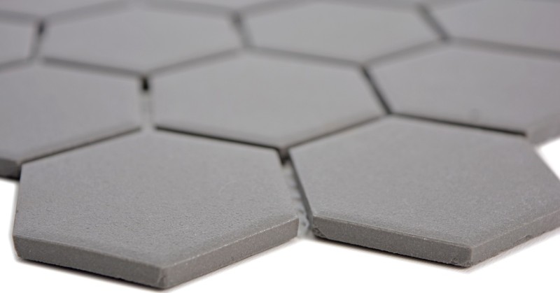 Motif main Carreau de mosaïque Céramique Hexagone gris foncé non émaillé MOS11B-0213-R10_m