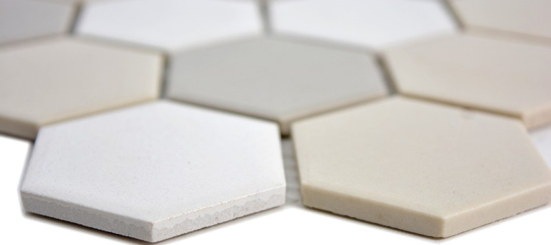Échantillon manuel de mosaïque Carreau céramique Hexagon blanc beige clair gris clair non émaillé MOS11B-1122-R10_m