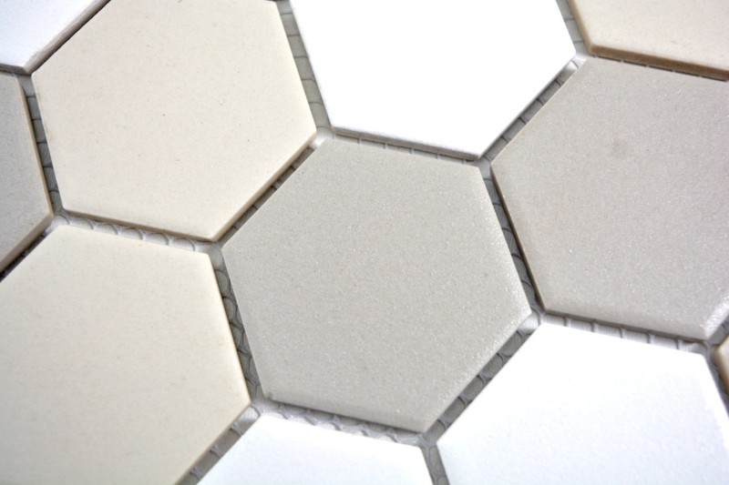 Échantillon manuel de mosaïque Carreau céramique Hexagon blanc beige clair gris clair non émaillé MOS11B-1122-R10_m