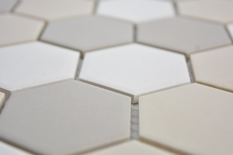 Échantillon manuel de mosaïque Carreau céramique Hexagon blanc beige clair gris clair non émaillé MOS11B-1122-R10_m