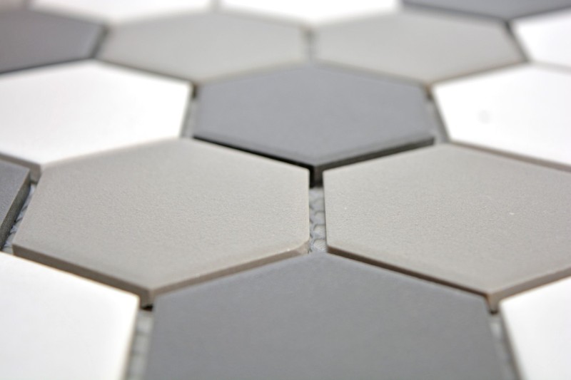 Motif main Carreau de mosaïque Céramique Hexagone blanc gris noir non émaillé MOS11B-0123-R10_m