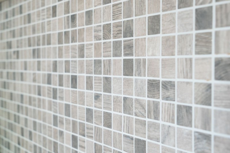 Échantillon manuel de mosaïque ECO Recyclé GLAS ECO Structure bois gris beige MOS63-324_m