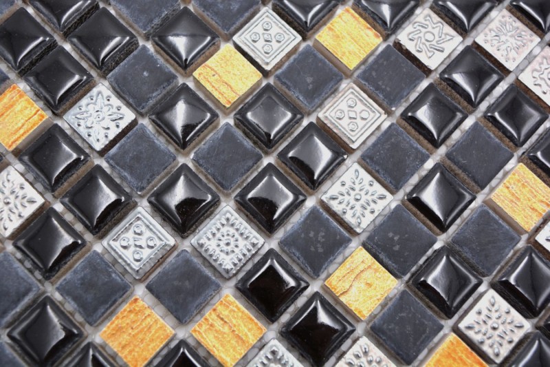 Mosaïque Carreau Résine noir cuivre Pierre Résine noir cuivre MOS92-0301_f