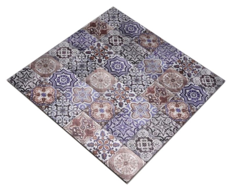 Tapis mosaïque autocollant aluminium rétro multicolore violet cream marron Afrikas Ornament - MOS200-U03