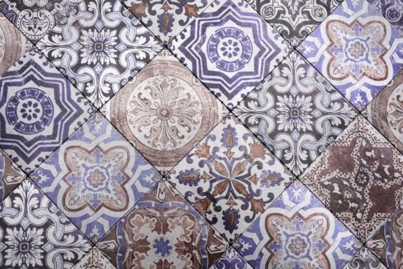 Tapis mosaïque autocollant aluminium rétro multicolore violet cream marron Afrikas Ornament - MOS200-U03