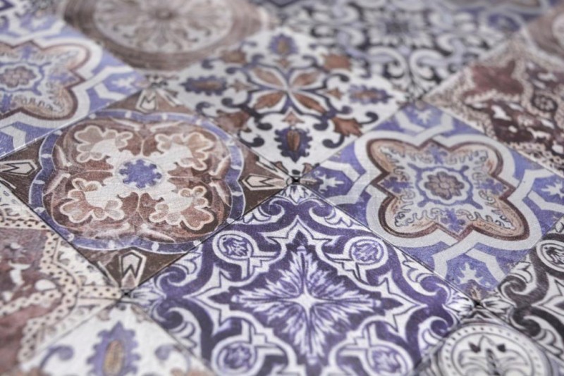 Tapis mosaïque autocollant aluminium rétro multicolore violet cream marron Afrikas Ornament - MOS200-U03