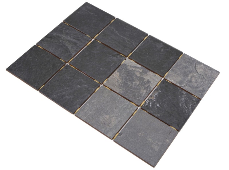 Mosaïque céramique Carreau gris anthracite noir mat aspect pierre Piastrella MOS22-BH493_f | 10 tapis de mosaïque