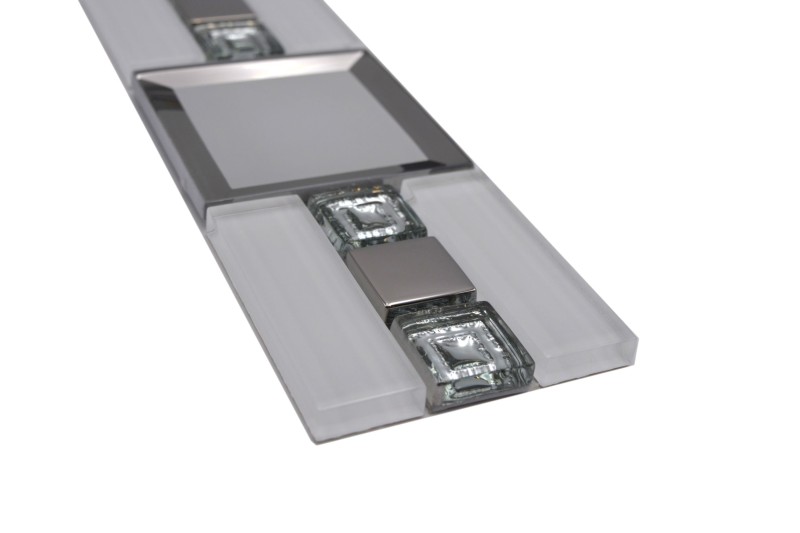 Mosaïque Bordure Mosaïque de verre Blanc Argent moderne - MOS88-S98_f