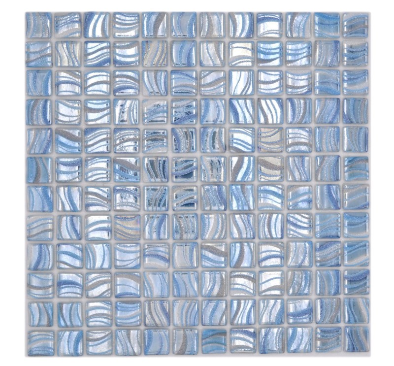 Mosaïque de piscine Mosaïque de piscine bleu clair argent brillant métallique douche mur SPAIN - MOS220-78251U_f