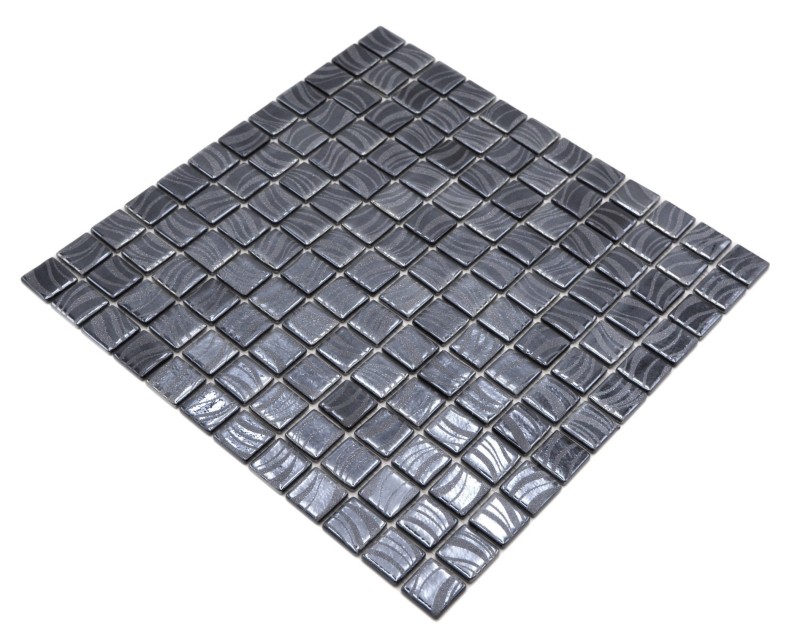 Mosaïque de piscine Carreau de mosaïque Noir graphite Argent douche mur SPAIN - MOS220-78253U_f
