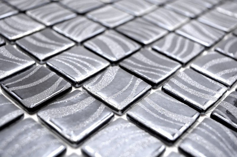 Mosaïque de piscine Carreau de mosaïque Noir graphite Argent douche mur SPAIN - MOS220-78253U_f