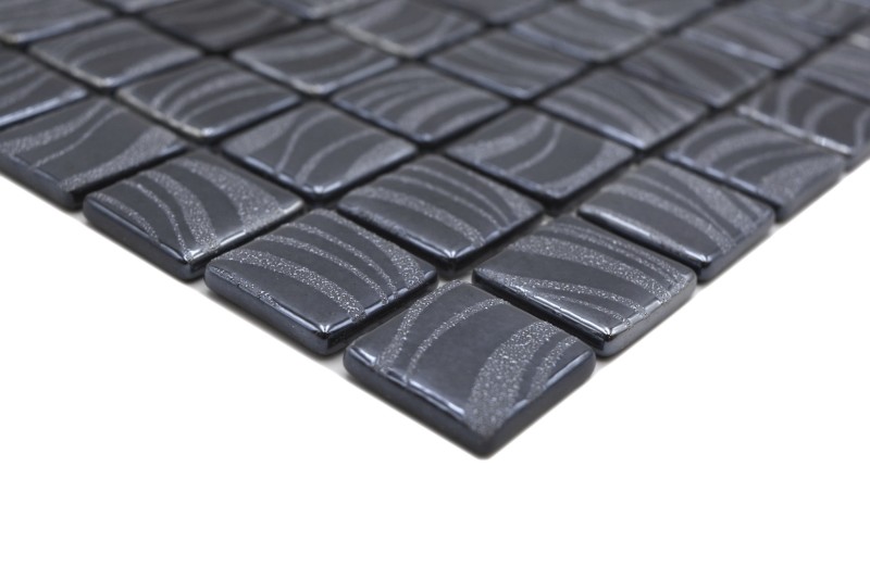 Mosaïque de piscine Carreau de mosaïque Noir graphite Argent douche mur SPAIN - MOS220-78253U_f
