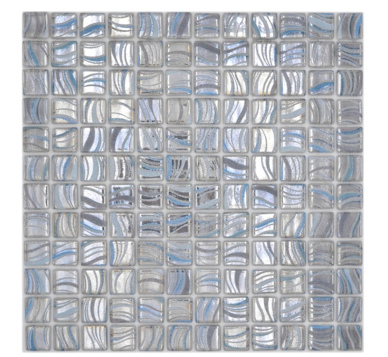 Mosaïque piscine Mosaïque piscine argent bleu or accents turquoise douche mur SPAIN - MOS220-78254U_f