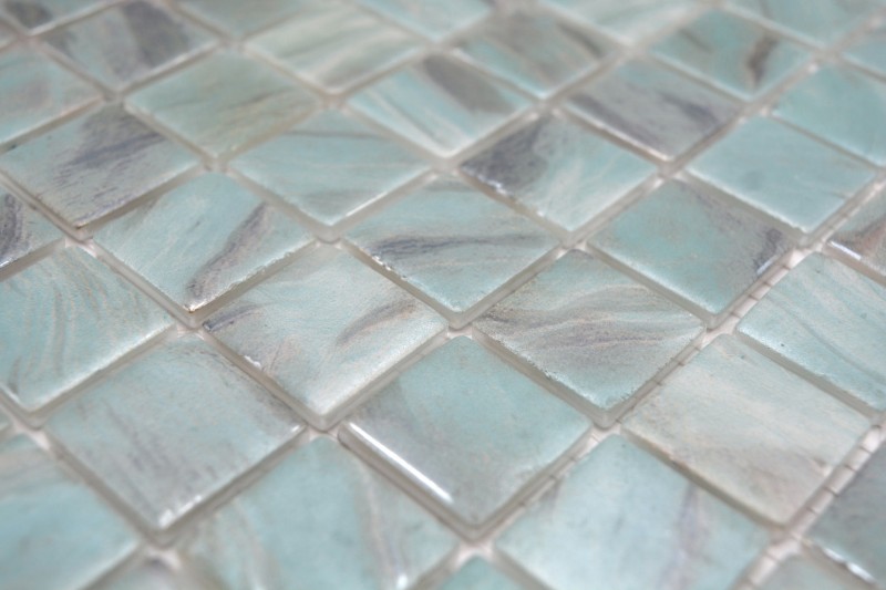 Motif main Mosaïque piscine Mosaïque piscine turquoise bleu gris crème argent chatoyant douche mur SPAIN - MOS220-71253U_m