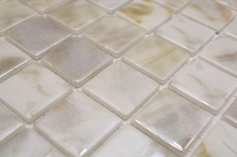 Motif main Mosaïque de piscine Mosaïque de verre Ivoire Cream Beige chatoyant changeant mur sol cuisine salle de bain douche - MOS220-71380U_m