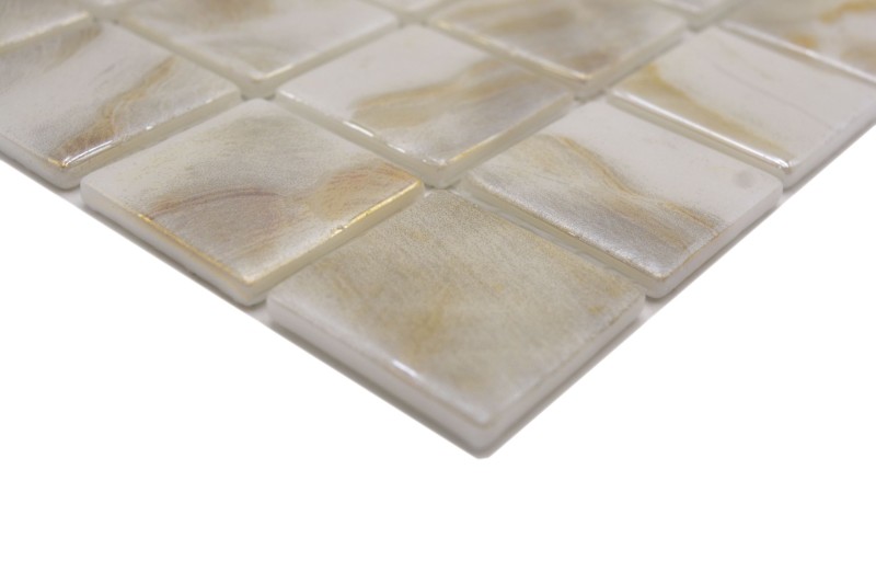 Motif main Mosaïque de piscine Mosaïque de verre Ivoire Cream Beige chatoyant changeant mur sol cuisine salle de bain douche - MOS220-71380U_m
