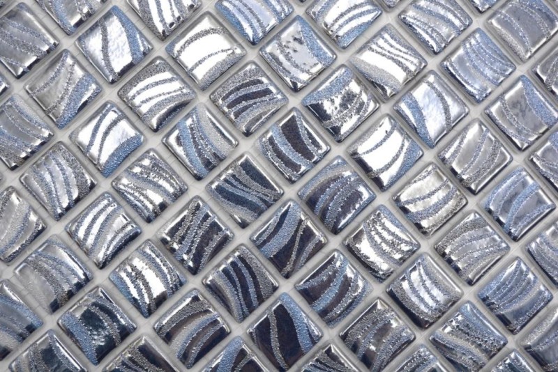 Motif main Mosaïque piscine Mosaïque piscine argent bleu argent brillant métallique douche mur SPAIN - MOS220-78250U_m