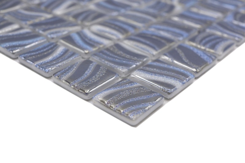 Motif main Mosaïque piscine Mosaïque piscine argent bleu argent brillant métallique douche mur SPAIN - MOS220-78250U_m