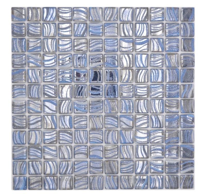 Motif main Mosaïque piscine Mosaïque piscine argent bleu argent brillant métallique douche mur SPAIN - MOS220-78250U_m