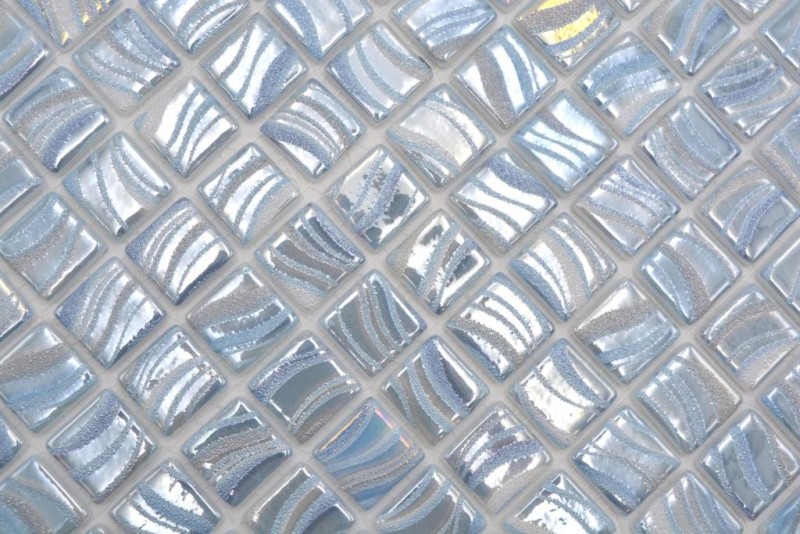 Motif à main Mosaïque de piscine Mosaïque de piscine bleu clair argent brillant métallique douche mur SPAIN - MOS220-78251U_m