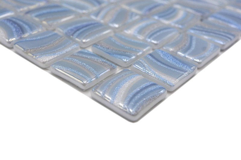 Motif à main Mosaïque de piscine Mosaïque de piscine bleu clair argent brillant métallique douche mur SPAIN - MOS220-78251U_m