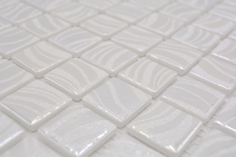 Échantillon manuel Carreau de mosaïque Mosaïque de piscine Blanc Cream argent brillant métallique douche mur SPAIN - MOS220-78252U_m